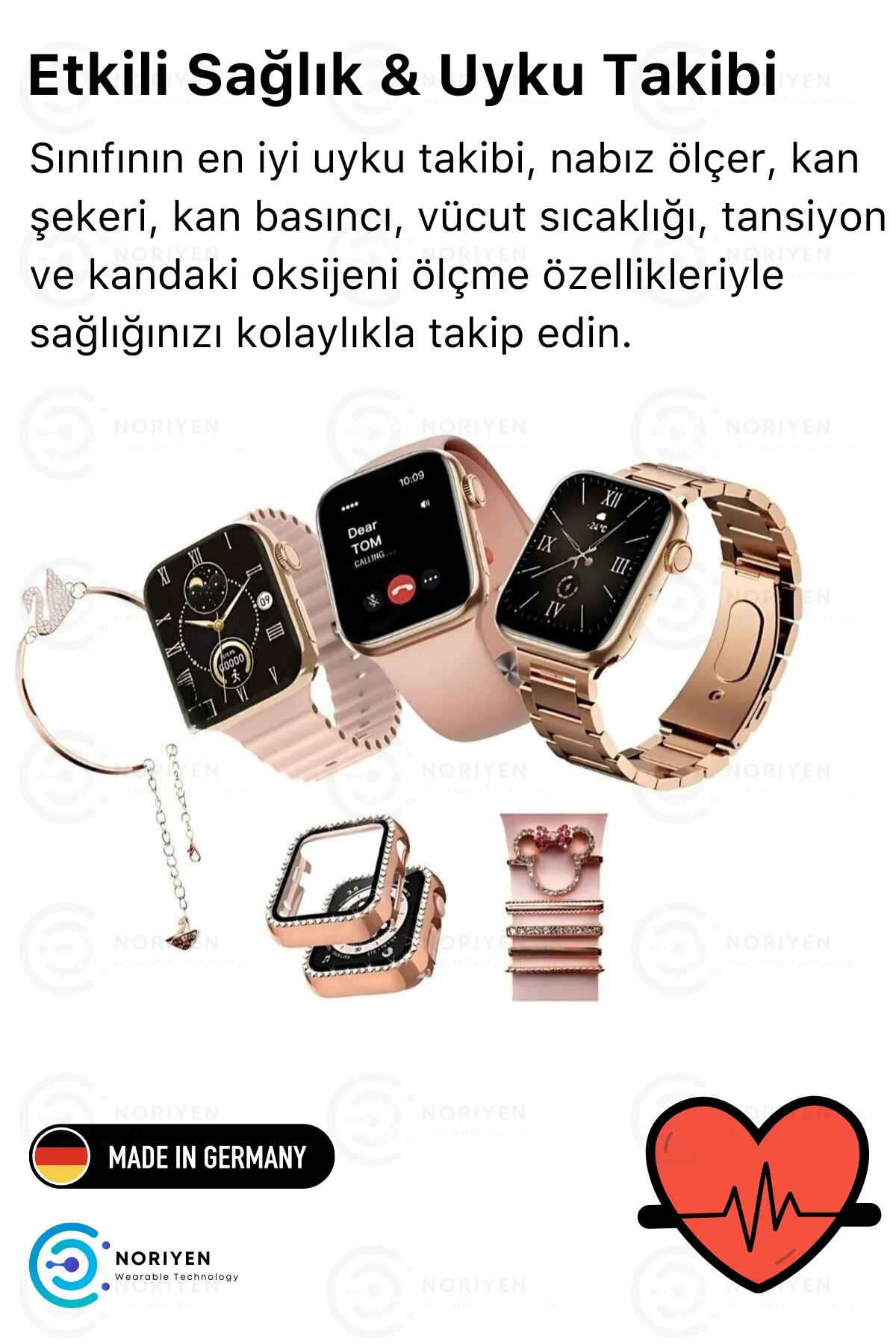 Yeni Nesil 3 Kordonlu Kadın Akıllı Saat Sağlık ve Spor Sensörlü Watch 9 Plus Series Şık Saat Siyah