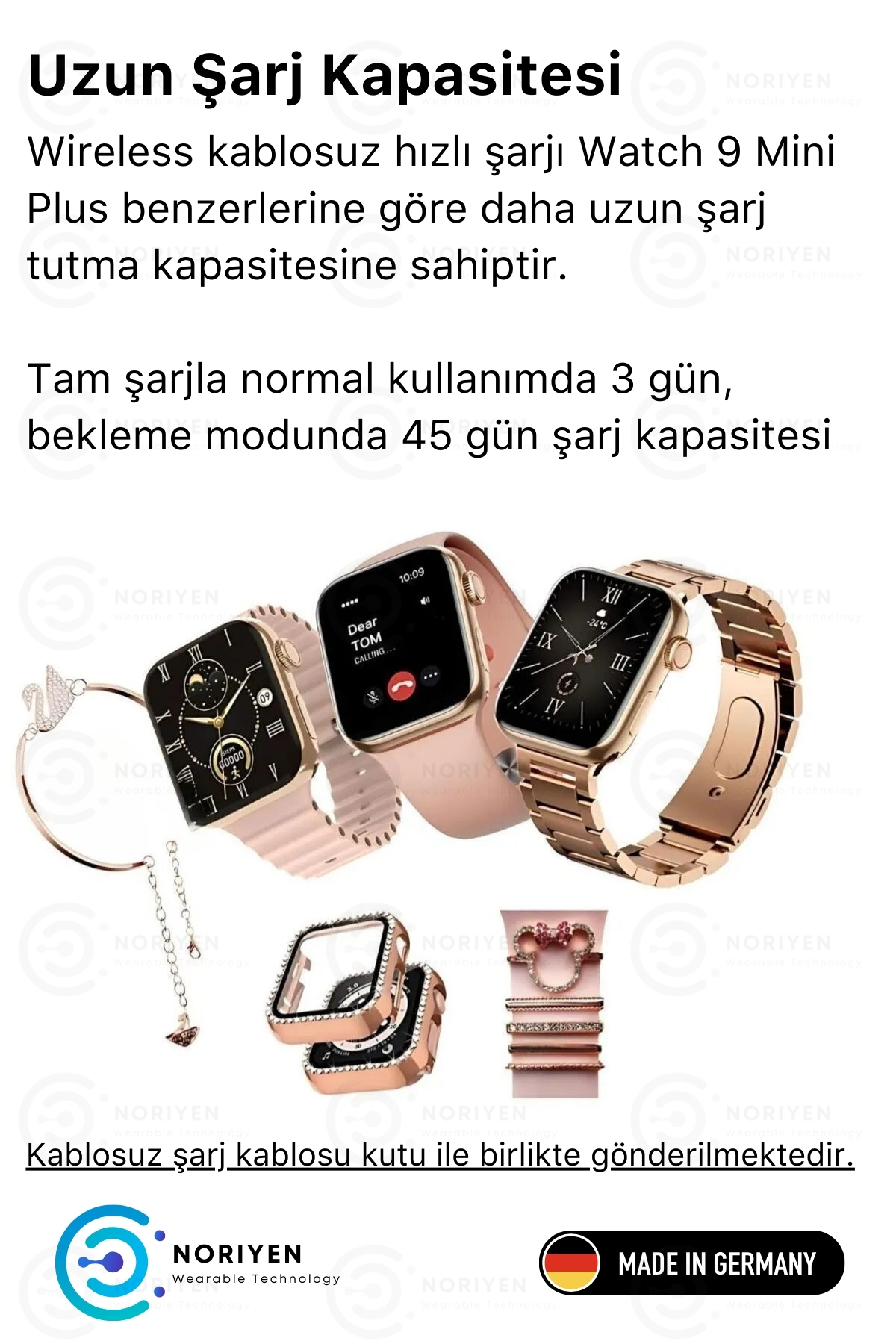 Yeni Nesil 3 Kordonlu Kadın Akıllı Saat Sağlık ve Spor Sensörlü Watch 9 Plus Series Şık Saat Siyah
