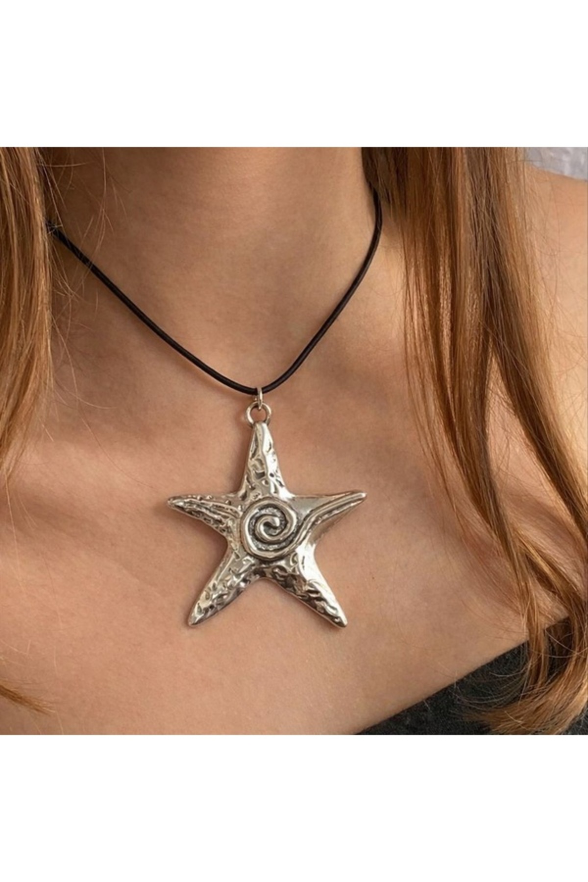 sleyshop Sarmal Girdap Spiral Vortex Yıldız İpli Büyük Unisex Kolye