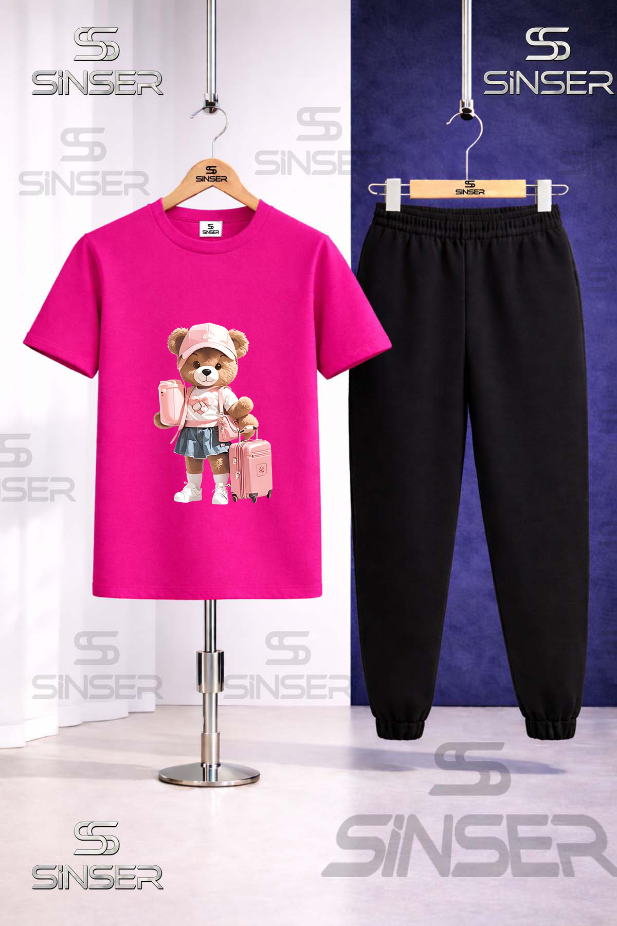Kids BEAR valise GIRL printed T-shirt tracksuit