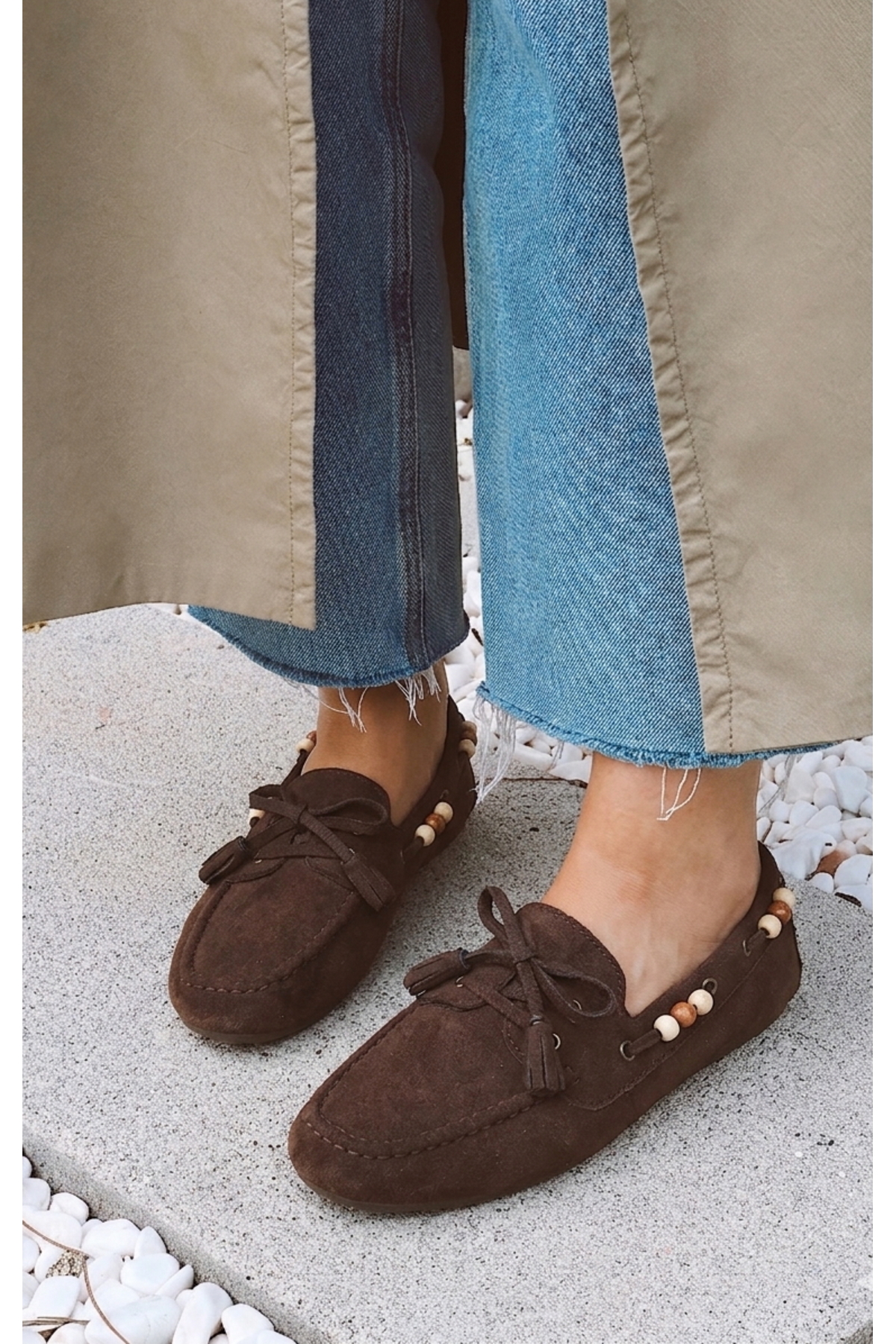 POLKA STORE Tim Süet Püskül Detaylı Hafif Esnek Tabanlı Kadın Loafer Slipon Babet Ayakkabı Mary Jane görsel 2