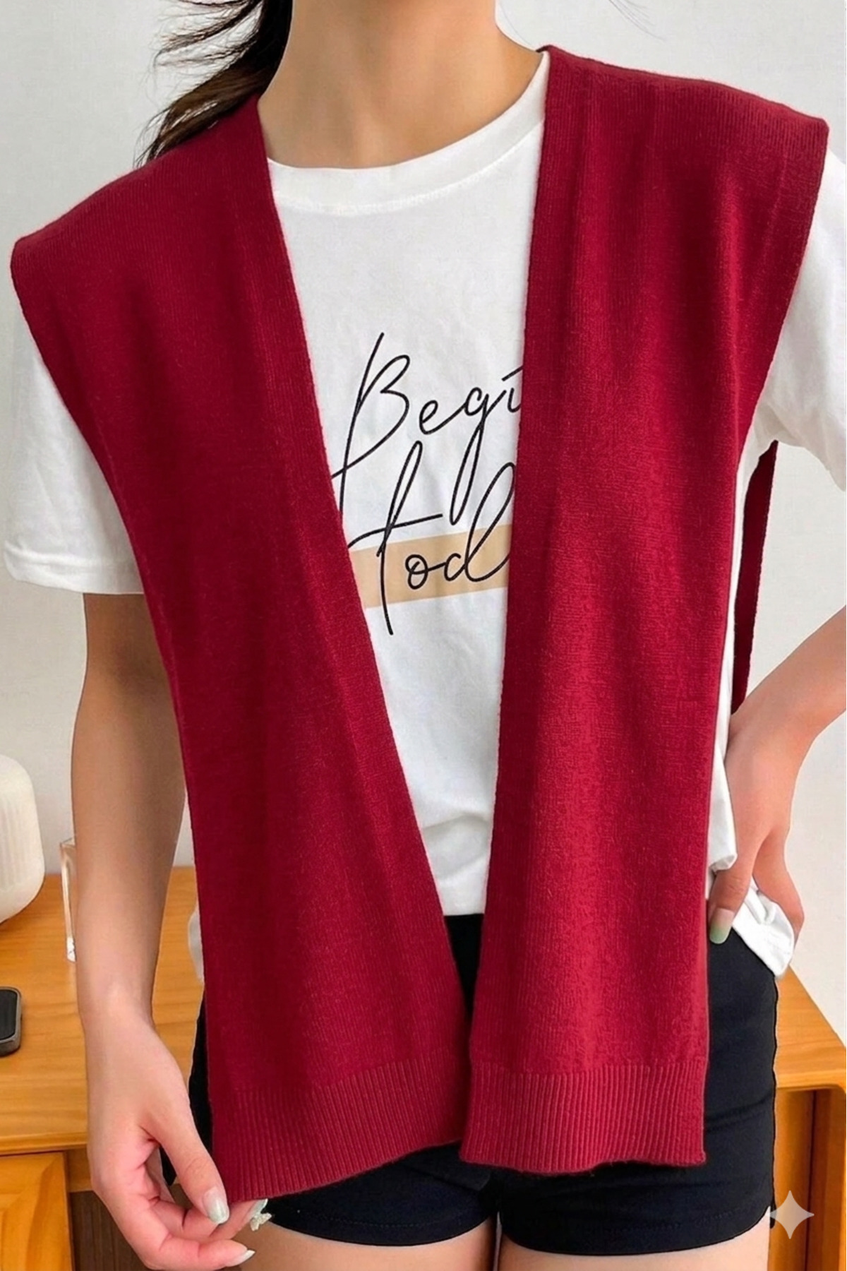 Moibody  %100 Akrilik Triko Örme Ofis ve Günlük Moda Omuz Şalı Kırmızı - Görsel 4