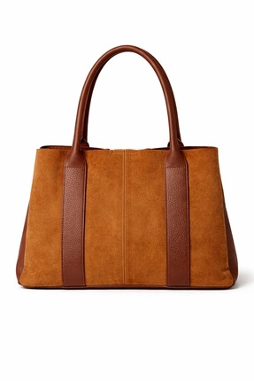 byFOX Fashion Gerçek Süet Deri Garnili Yavrulu Şeritli Tote Çanta F-0018