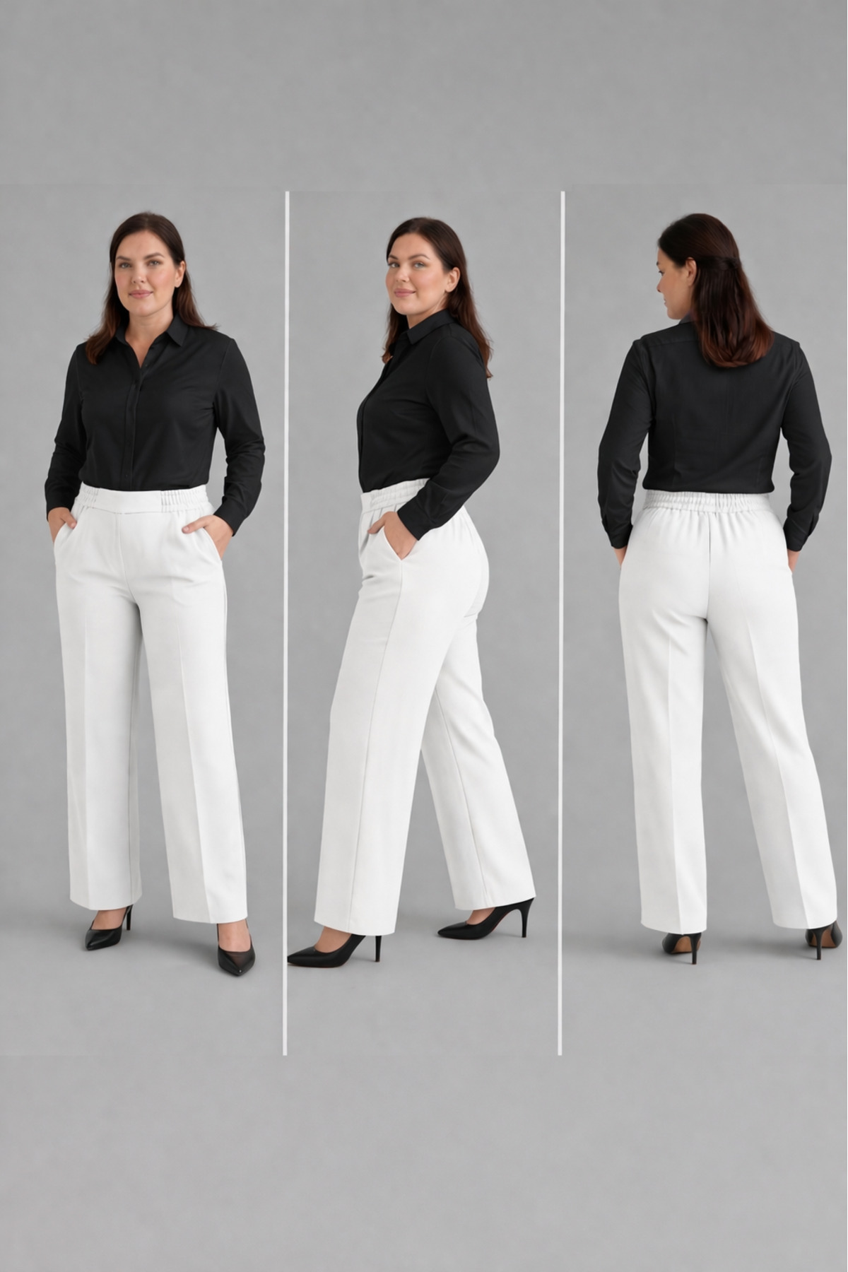 Hamiyet Doğan  Bol Paça Beli Lastikli Kadın Kumaş Pantolon