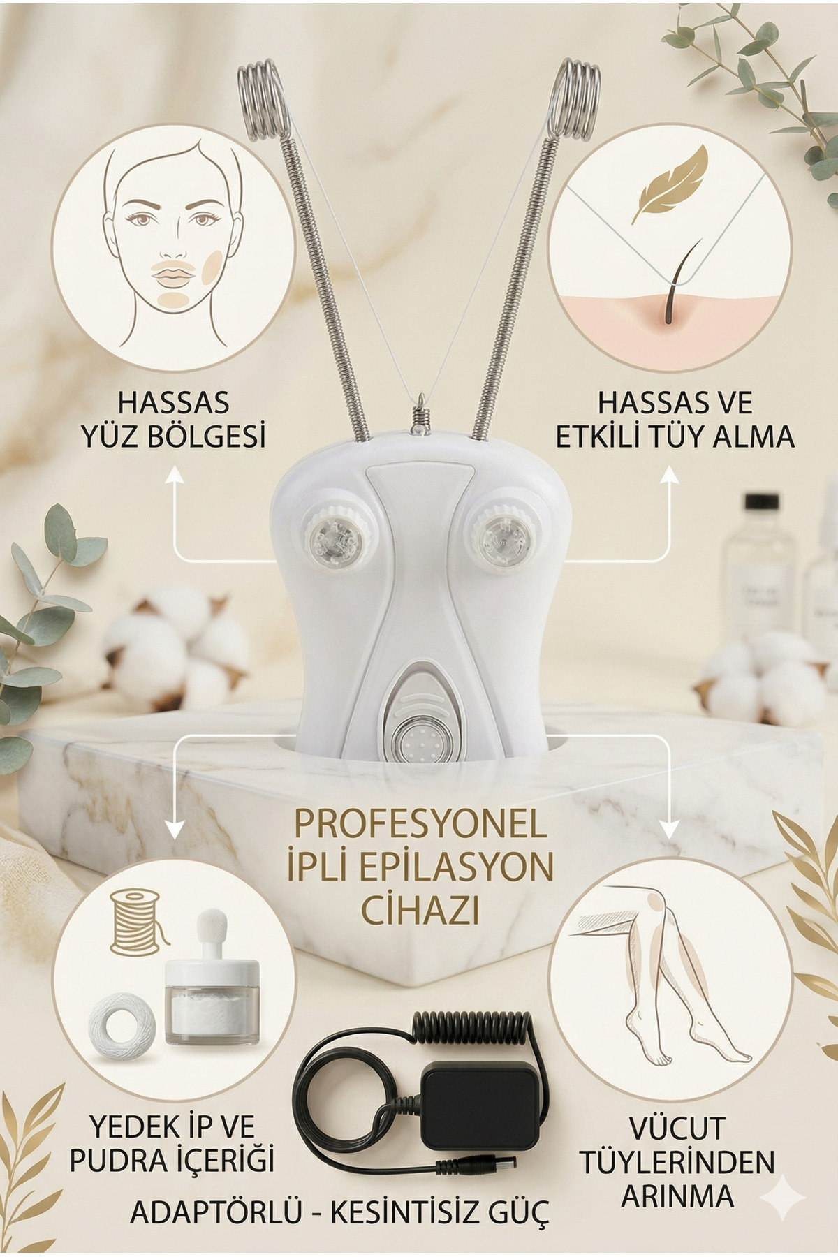Profesyonel İpli Epilasyon Cihazı - 24W Güçlü Hassas Yüz & Vücut Tüy Alma Makinesi, Pudralı — epilasyon1 — تصویر 8 از 8