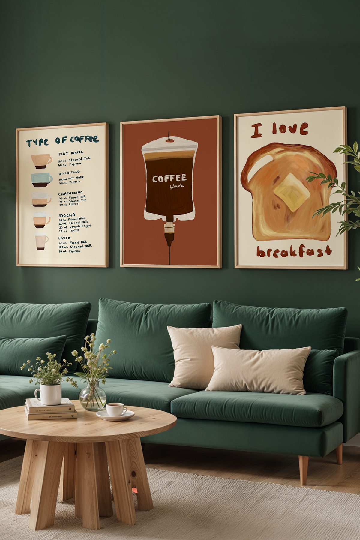 Kahve Temalı Poster Seti 3’lü Mutfak Duvar Dekoru Coffee Art Çerçevesiz