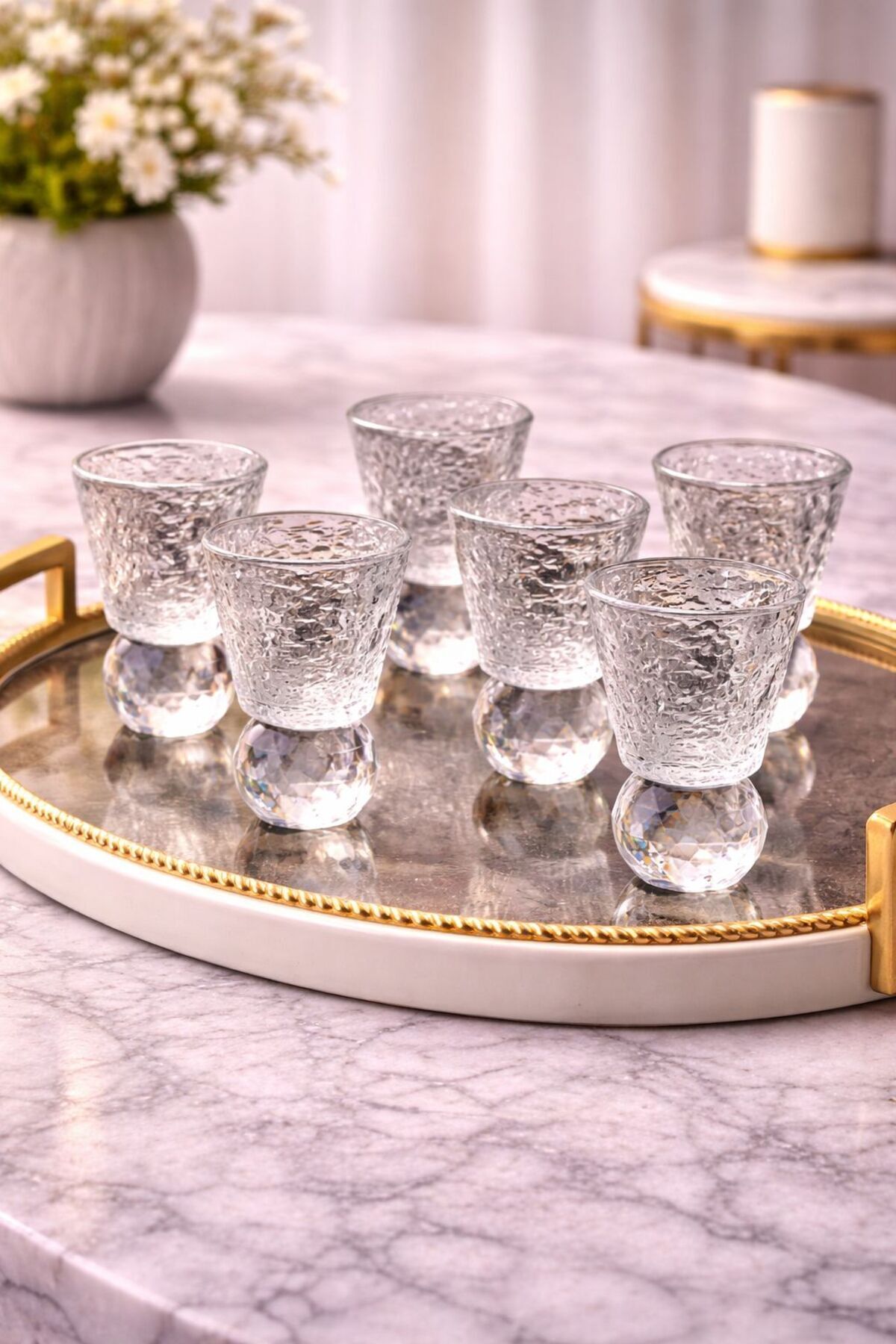 YzHome 6-Person Glass Diamond Footed Coffee Side Glass 50ml