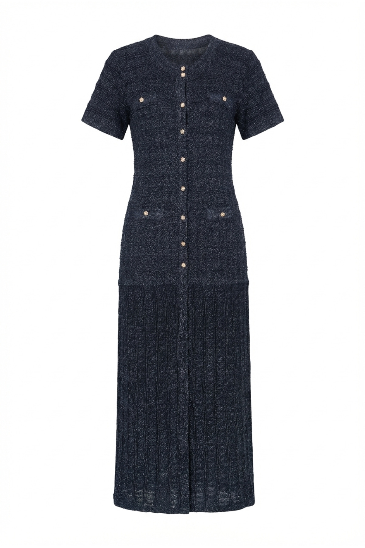 HAZELANNA  Simli Ajurlu Lacivert Elbise