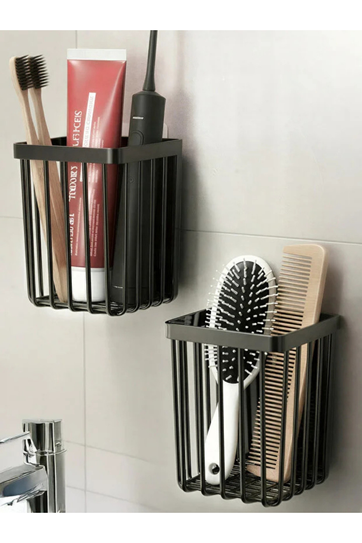 2-Piece Set Adhesive Bathroom Hairbrush Comb Organizer Toothbrush Holder Multi Purpose Kitchen Wall Shelf