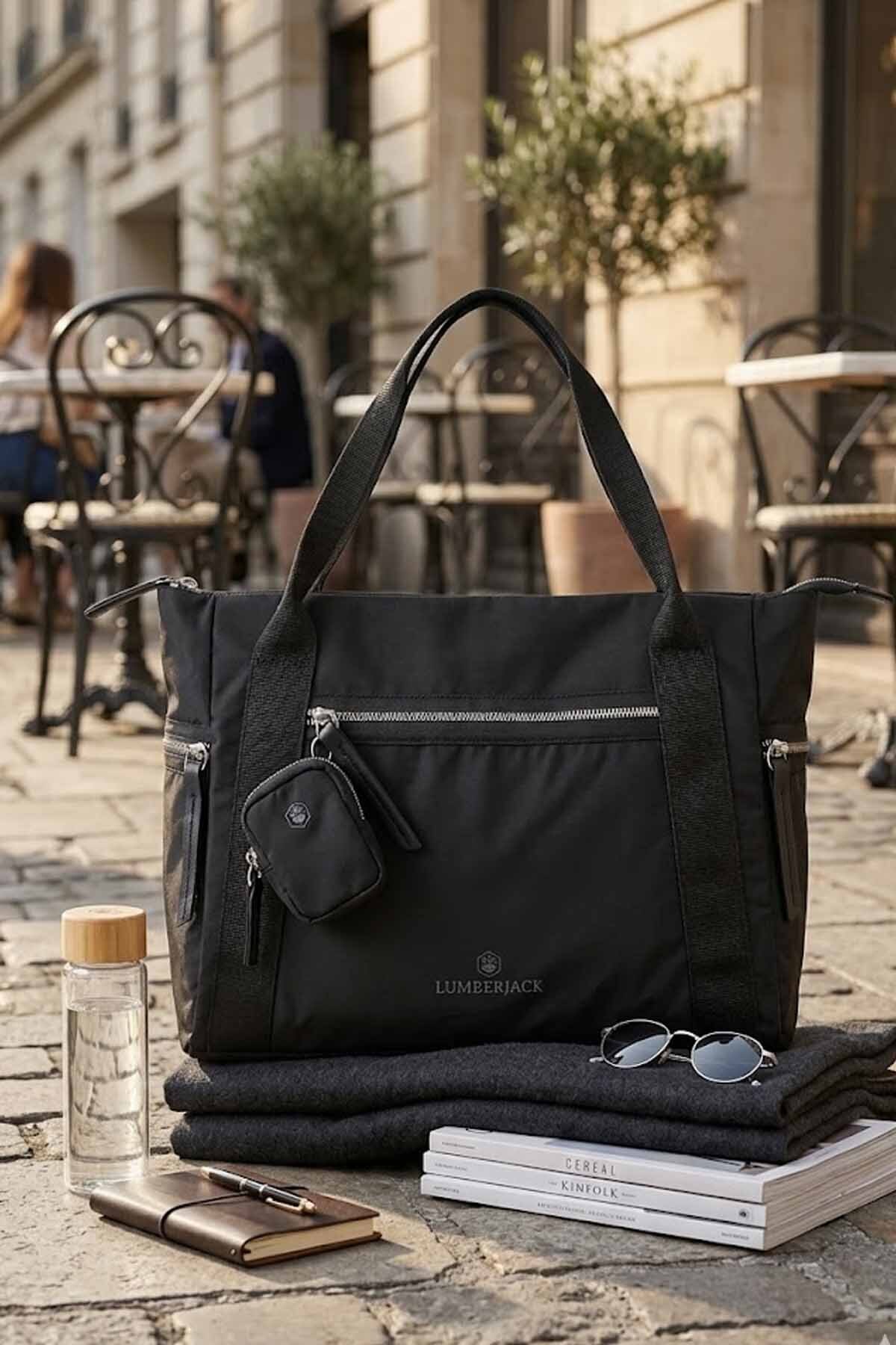 Lumberjack Siyah Kol Çantası - 11x40x26 cm Geniş Hacimli Tote Bag