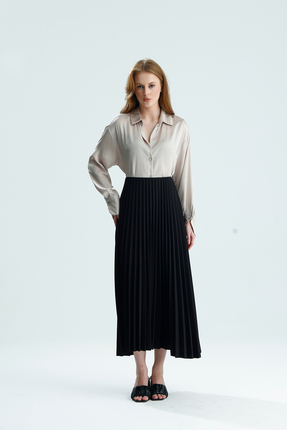 Madame QAN's Piliseli Krep Beli Lastikli Maxi Boy Etek