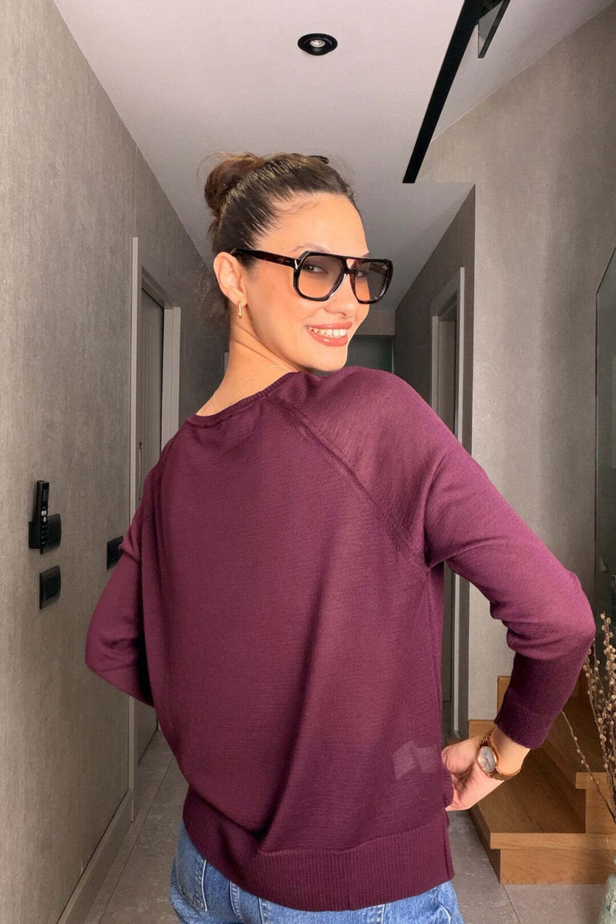 FABB  Mürdüm Uzun Kollu Merserize Bluz - Görsel 3