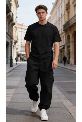 CAS GİYİM Erkek %100 Pamuklu Oversize Kısa Kollu Bisiklet Yaka T-shirt