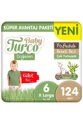 Baby Turco Doğadan Süper Avantaj Paketi Pofuduk Külot Bez 6 Numara Xlarge 124...