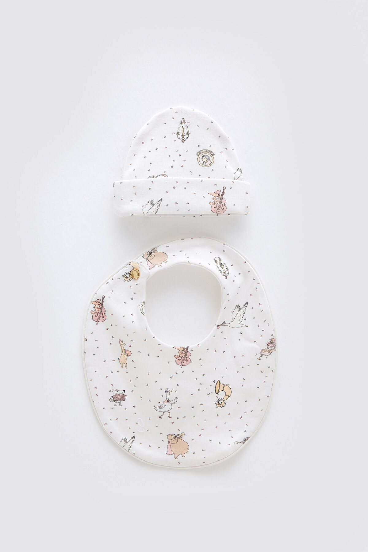 100% Cotton Newborn Bib & Hat Set - Theatre / Pink