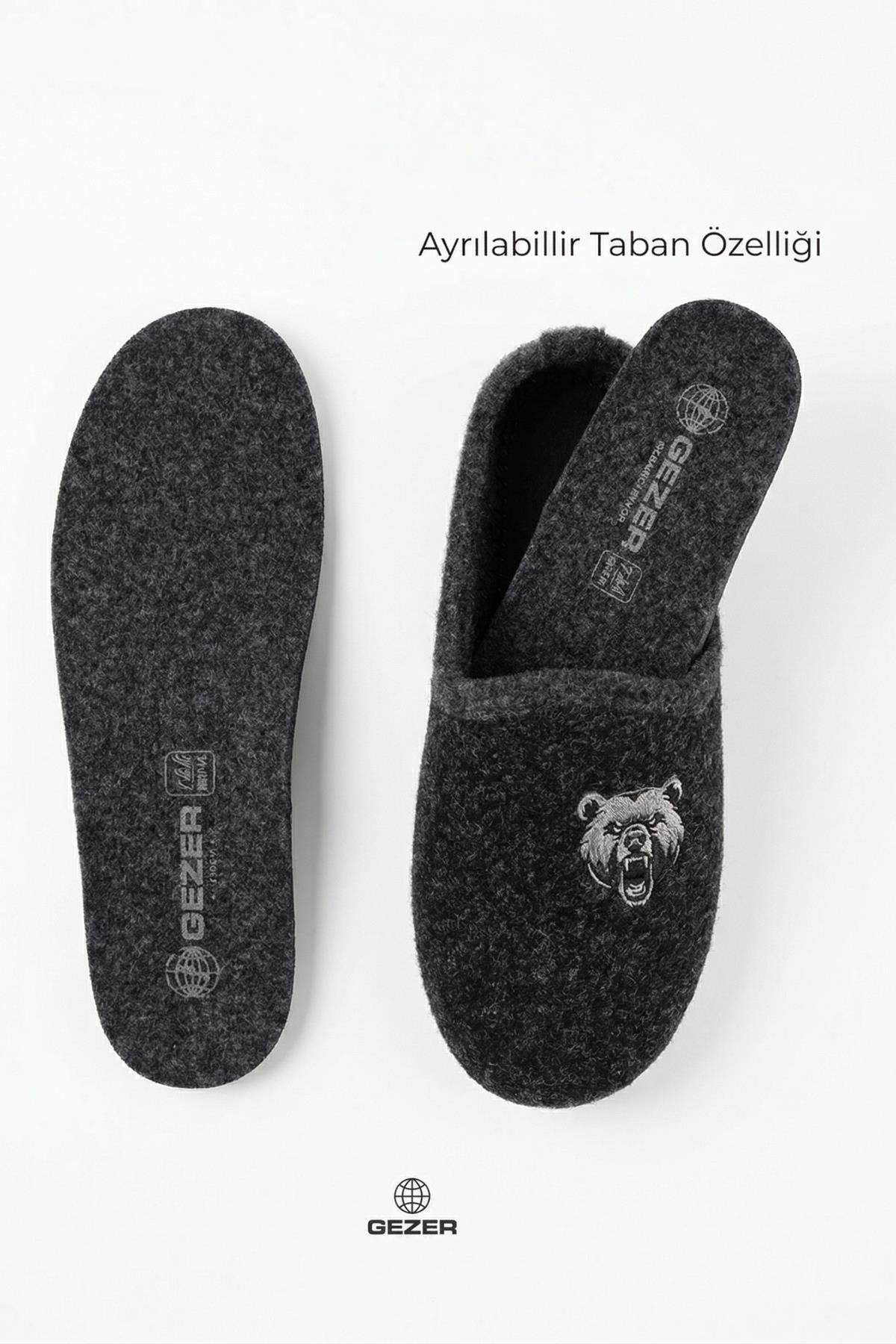 GEZER 16611 Erkek Kışlık Çıkarılabilir Keçe Taban Ev Halı Terliği görsel 4