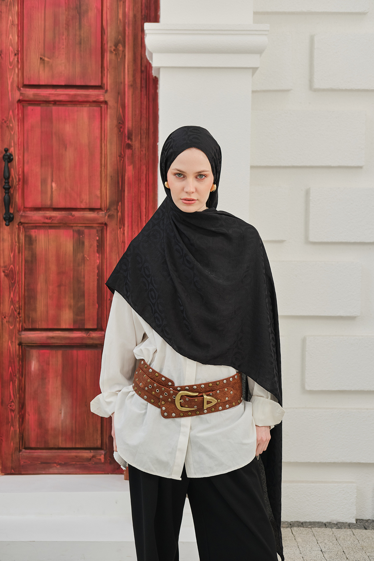 Geometric Pattern Cotton Ayrobin Jacquard Shawl Women
