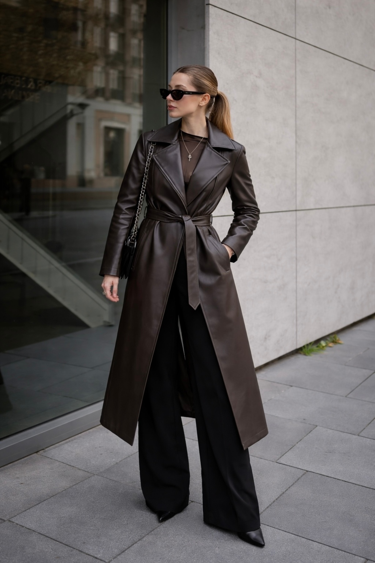 gm giyimarket Yeni Sezon Kadın Oversize Deri Trençkot