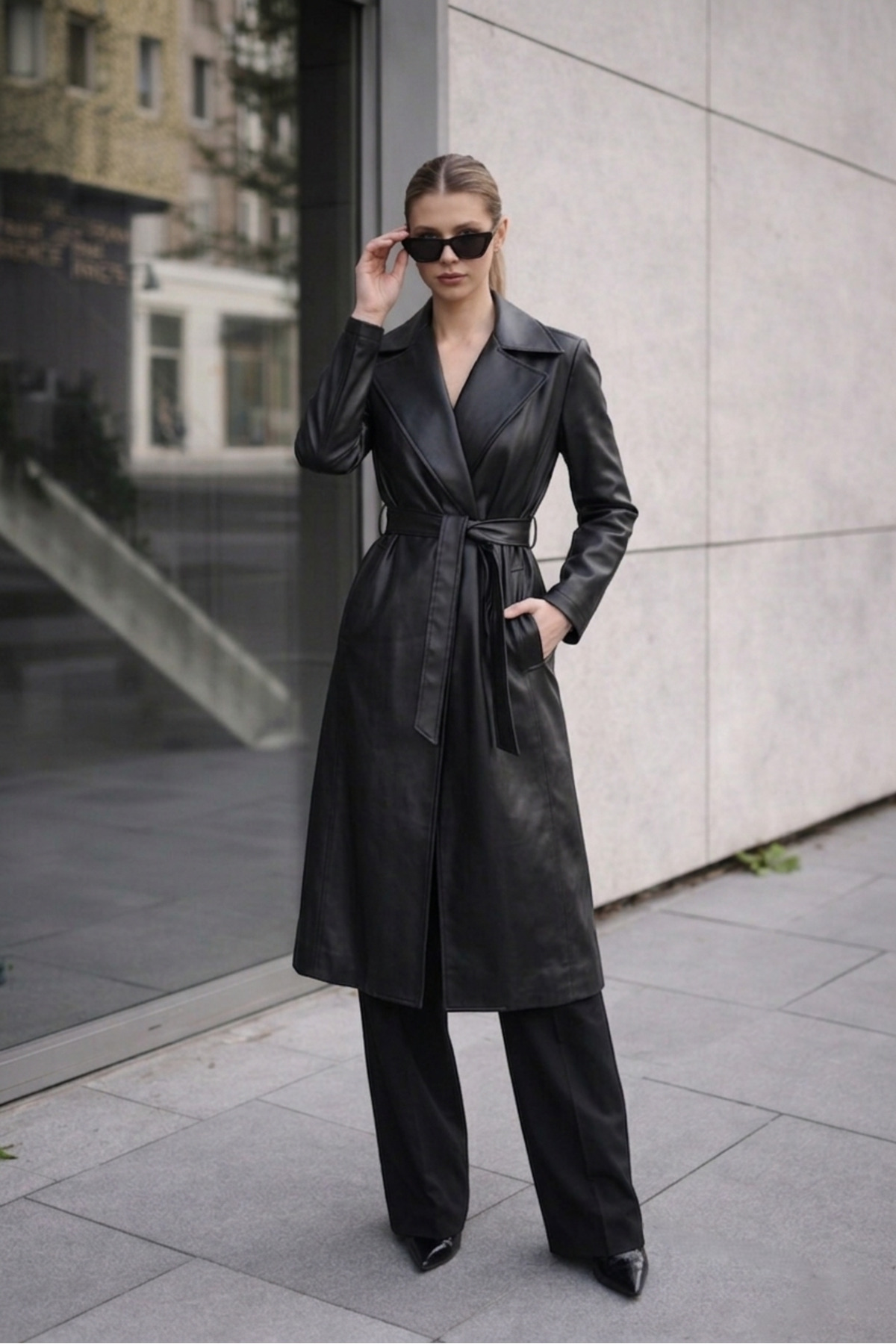 gm giyimarket New Season Women's Oversized Leather Trench Coat