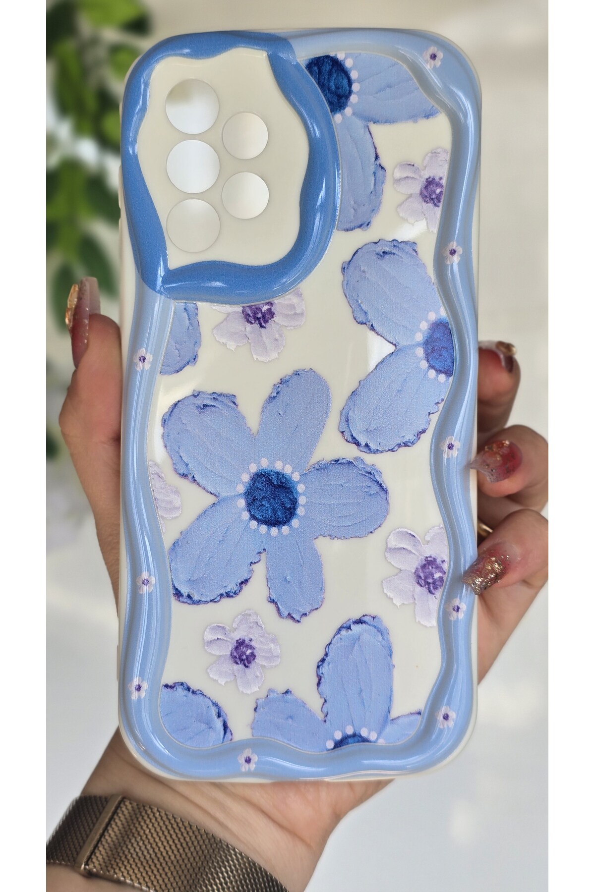 Samsung Galaxy A73 Case Pastel Blue Daisy Pattern Camera Protected Color Silicone Cover