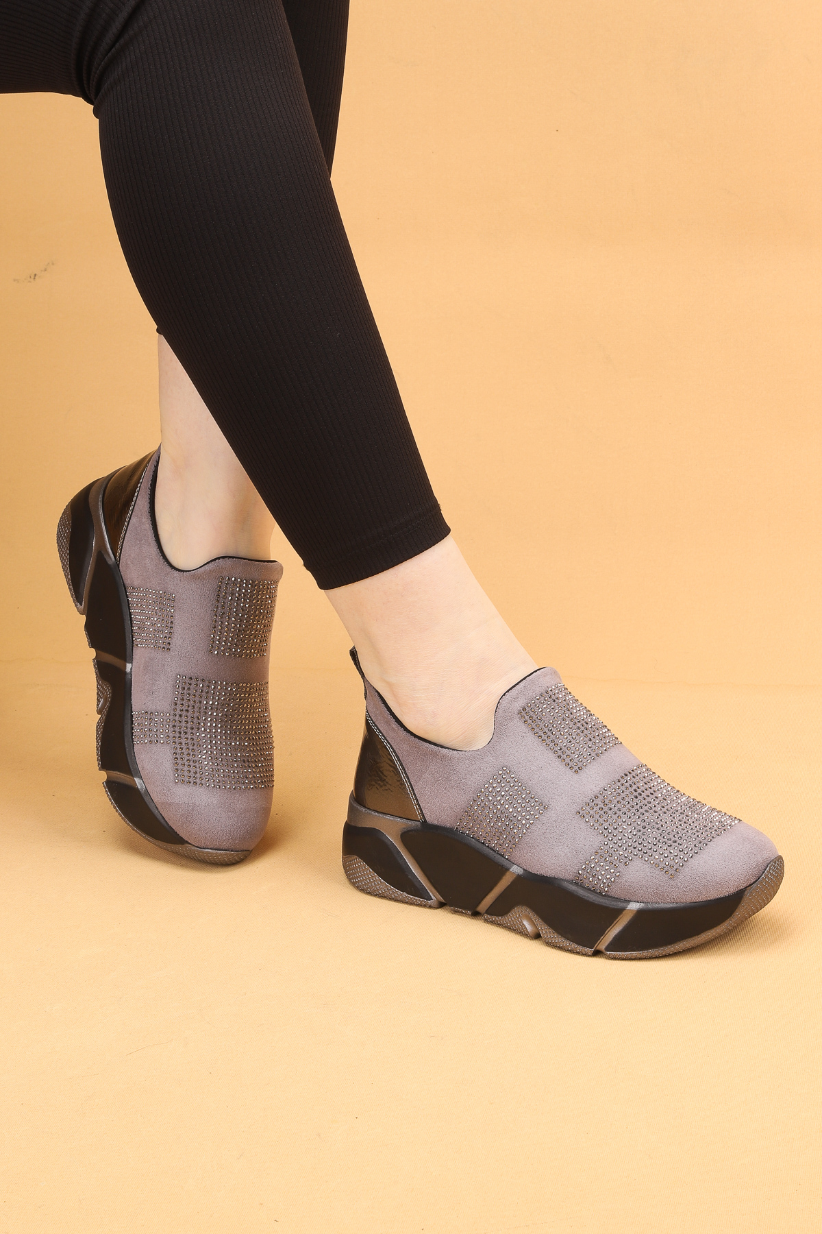 Women's Stone Detailed Orthopedic Sole Hiking Shoes Sneakers