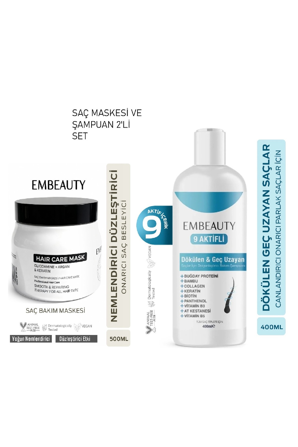 EMBEAUTY 2'Lİ SET Kolajen ve Keratin Onarıcı Besleyici Şampuan & Saç Maskesi Onarıcı Saç Bakımı — TCC547