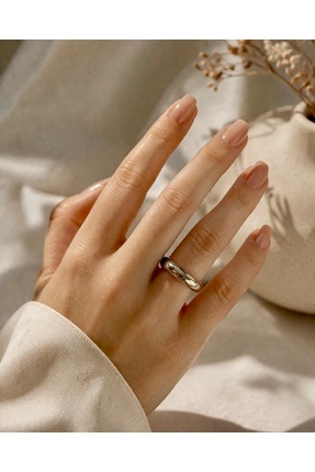 Lioren Jewelry Xuping Minimal Kalın Alyans Yüzük Kadın Gümüş Renk Bombeli Pas...