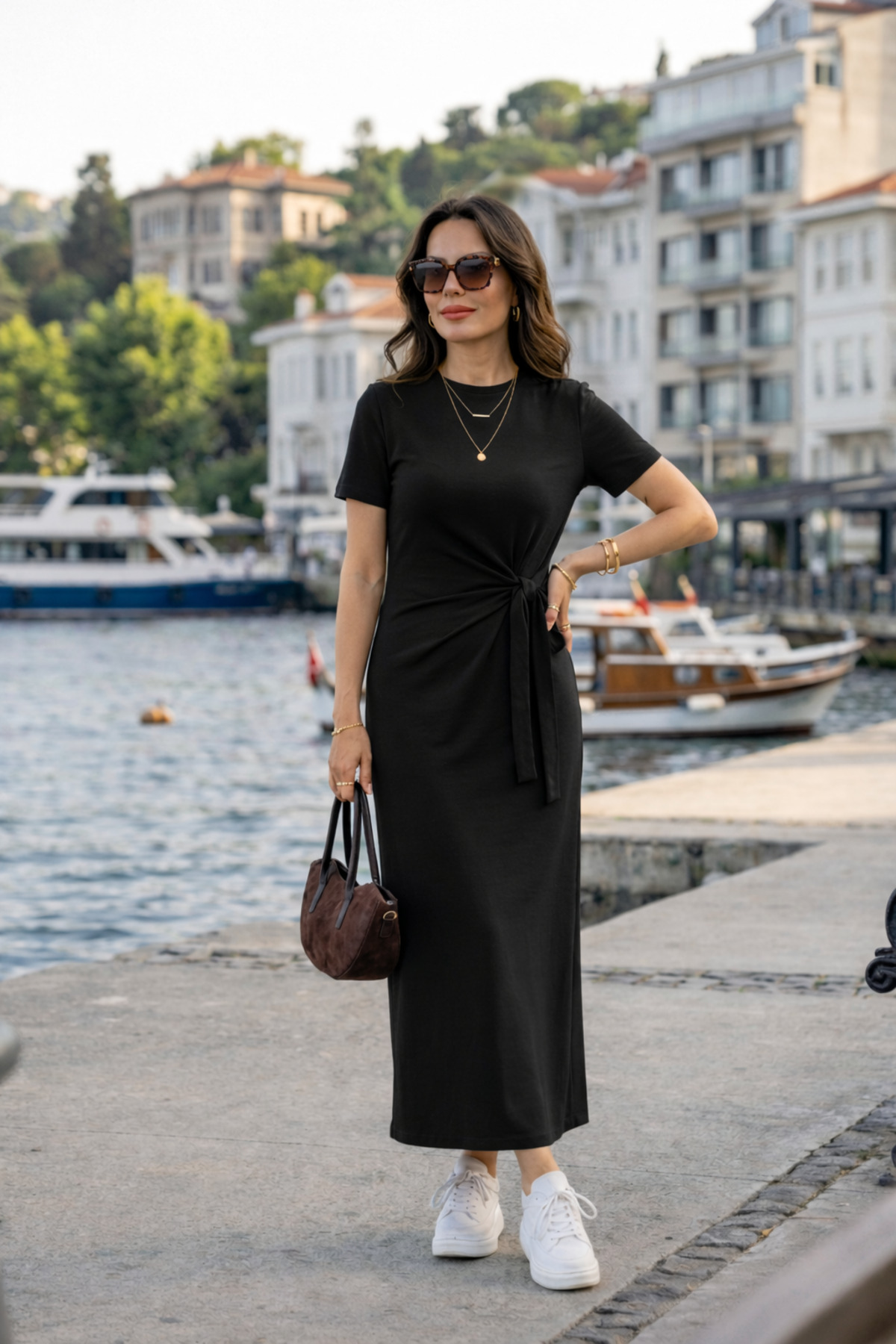 legends butik Ženska modalna midi haljina – vezivanje sa strane, mekana tkani...