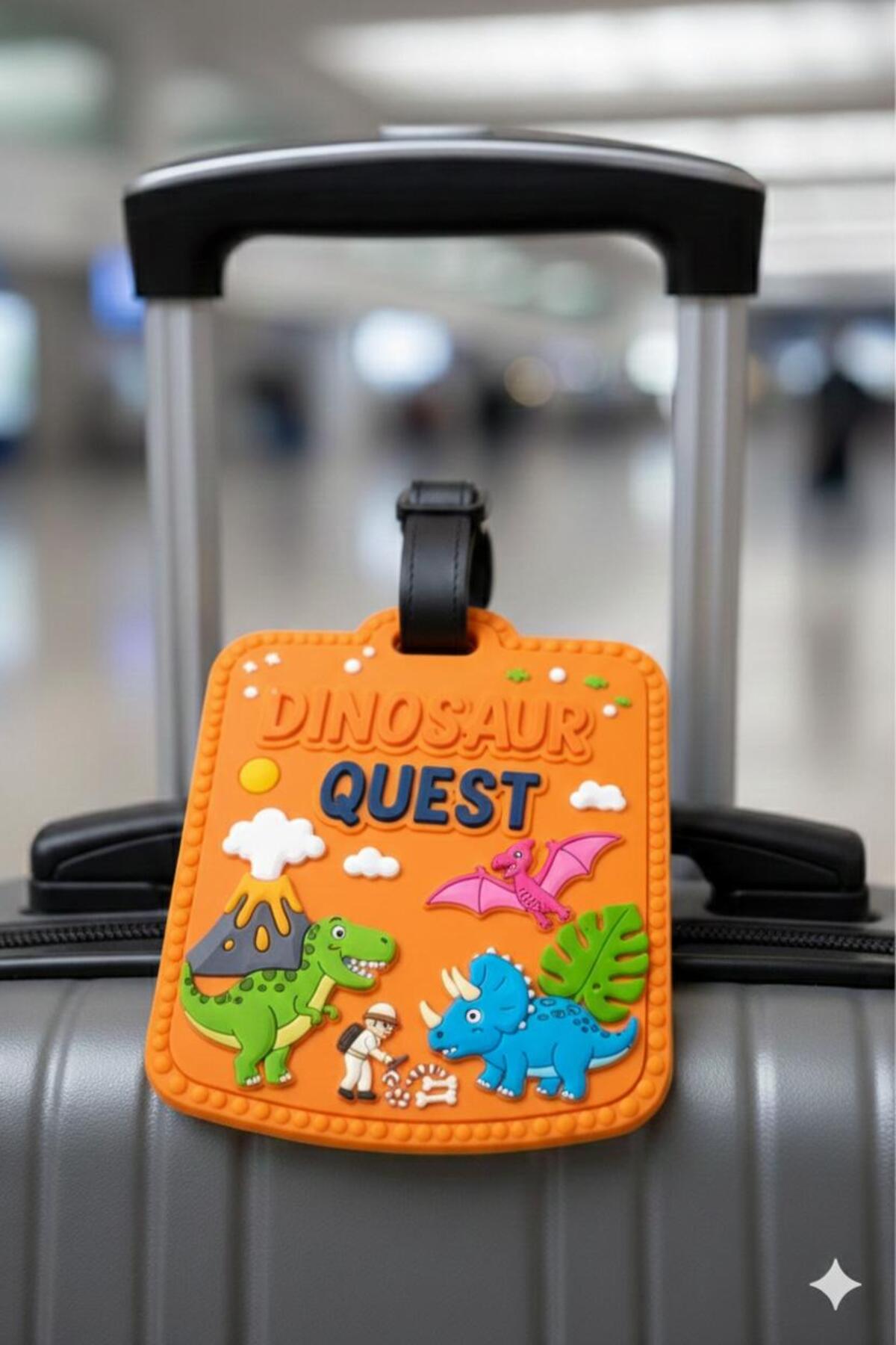 ANSE  Dinosaur Quest Valiz Etiketi Turuncu – Çocuklar İçin Silikon Bagaj Etiketi