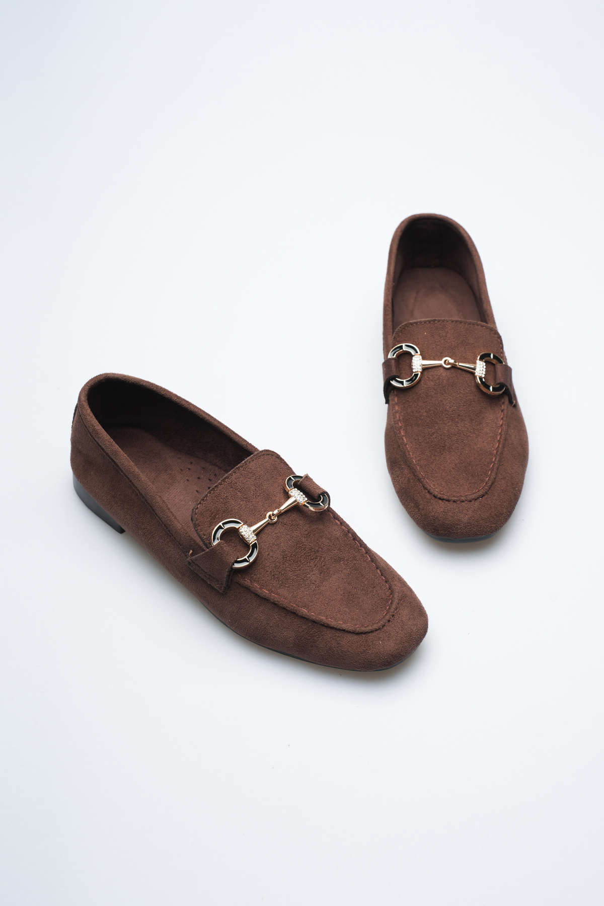 BALANZ KAHVERENGİ KADIN SÜET AYAKKABI LOAFER GOLD TAŞLI TOKALI GÜNLÜK ŞIK BABET görsel 4