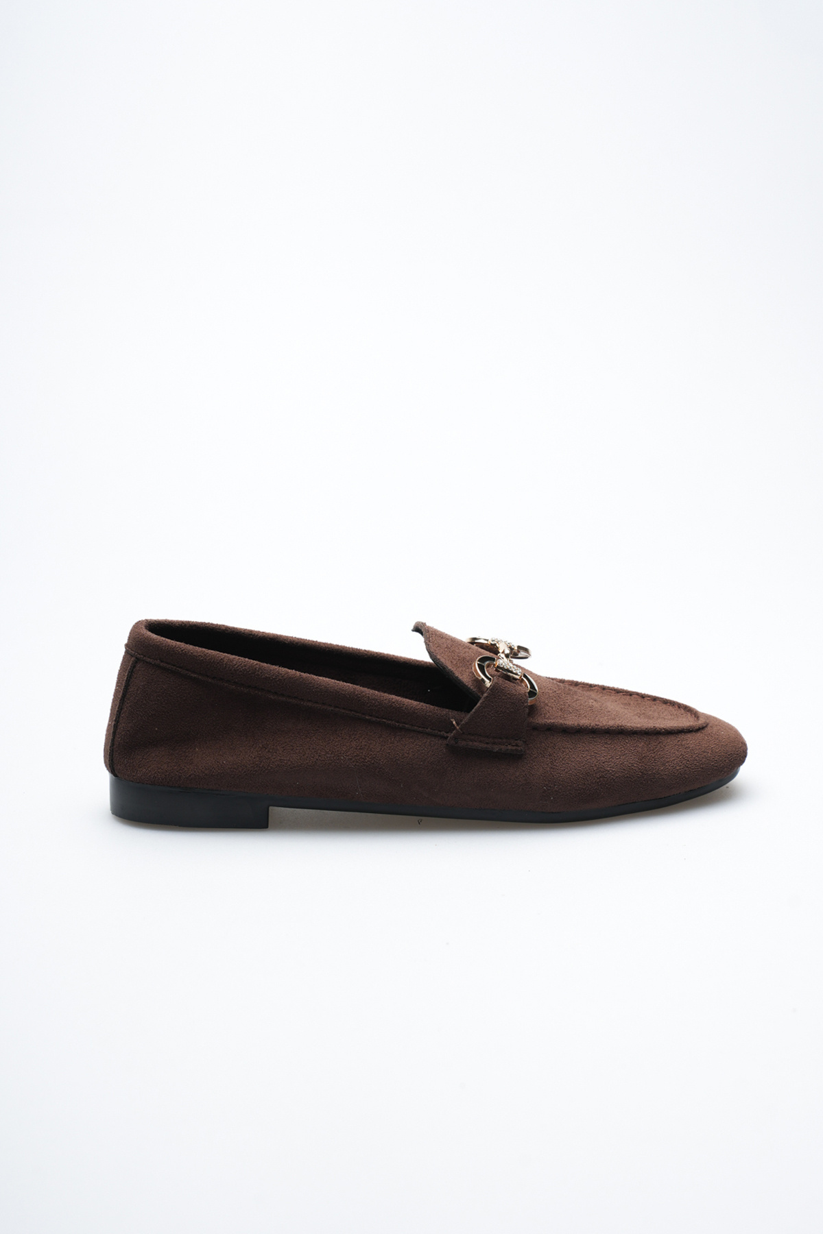 BALANZ KAHVERENGİ KADIN SÜET AYAKKABI LOAFER GOLD TAŞLI TOKALI GÜNLÜK ŞIK BABET görsel 5