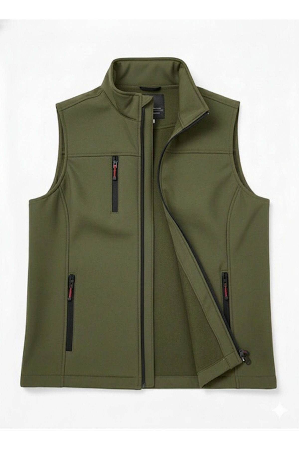 H&A İSTANBUL Erkek haki Softshell yelek dik yaka 3 cepli fermuarli günlük & spor
