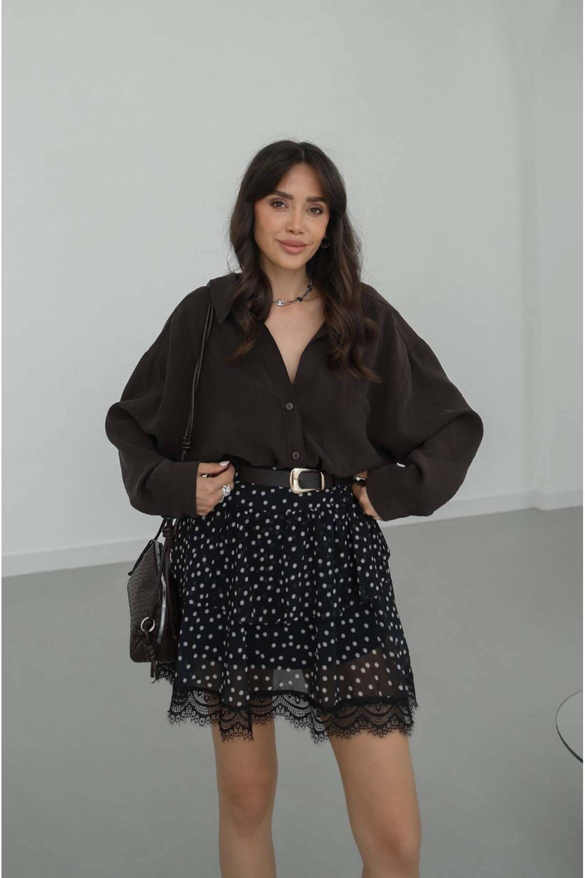 Brown Low Shoulder Oversized Shirt