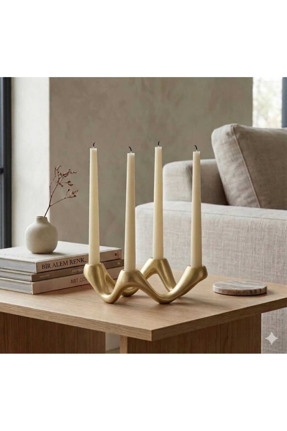 Modern 4-Piece Candle Holder | Handmade Plaster Candlestick | Decorative Candle Holder with Gold, Silver & Natural Color Options