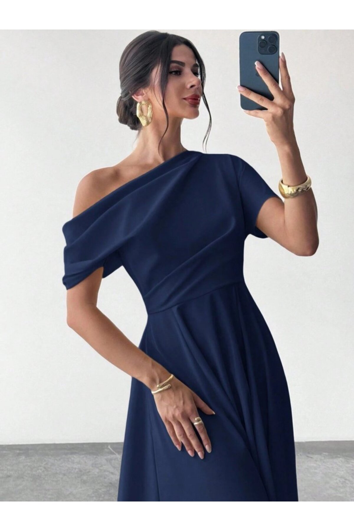 لباس شب کرپ بلند چین دار آستین کوتاه زنانه، لباس مناسبت های خاص 2