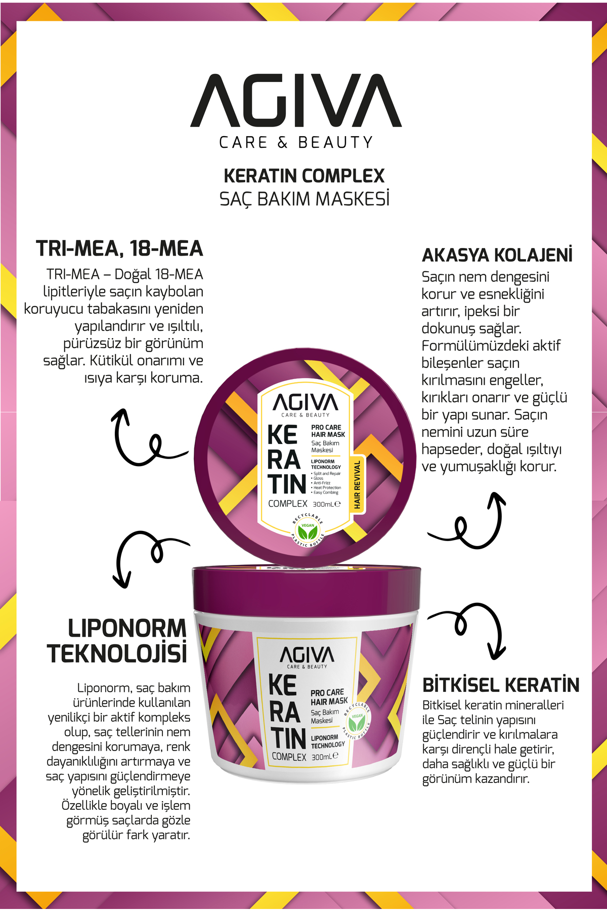 Keratin Complex Yıpranmış Saçlar İçin Yoğun Onarıcı Saç Bakım Maskesi 300 ml – Vegan — 001-MKJ-055 — تصویر 6 از 8
