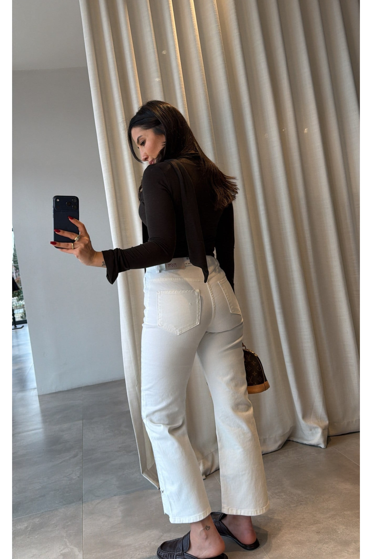 My Blog  Ekru Çiçek İşlemeli Yüksek Bel Jean - 0798 - Görsel 3