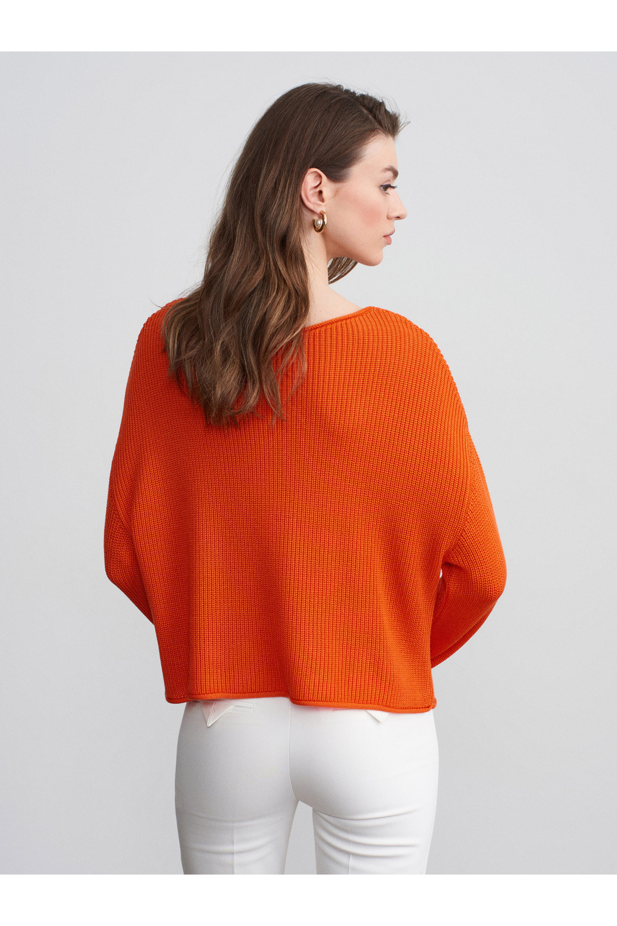 Dilvin  10804 Kayık Yaka Dökümlü Kazak-Oranj - Görsel 2
