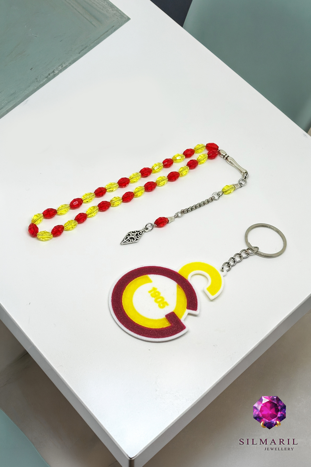 Sarı Kırmızı Taraftar Tespih Seti | Kristal Tespih + GS Anahtarlık Kombin Seti | Galatasaray — Silmaril Store (3)