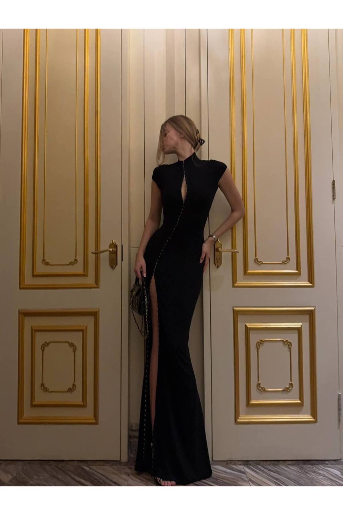 Friday Mood  Kadın Siyah Agraf Detaylı Maxi Elbise - Görsel 5