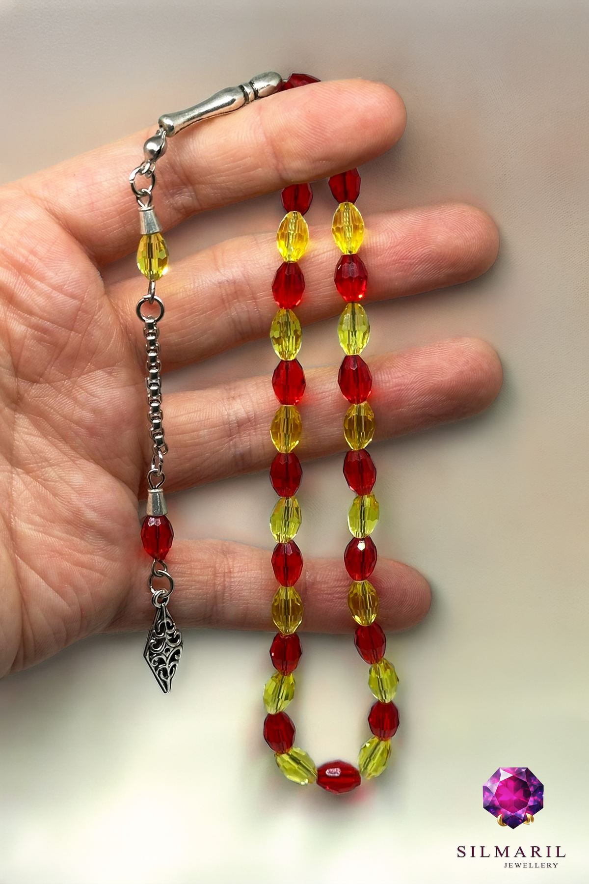 Sarı Kırmızı Taraftar Tespih Seti | Kristal Tespih + GS Anahtarlık Kombin Seti | Galatasaray — Silmaril Store (6)