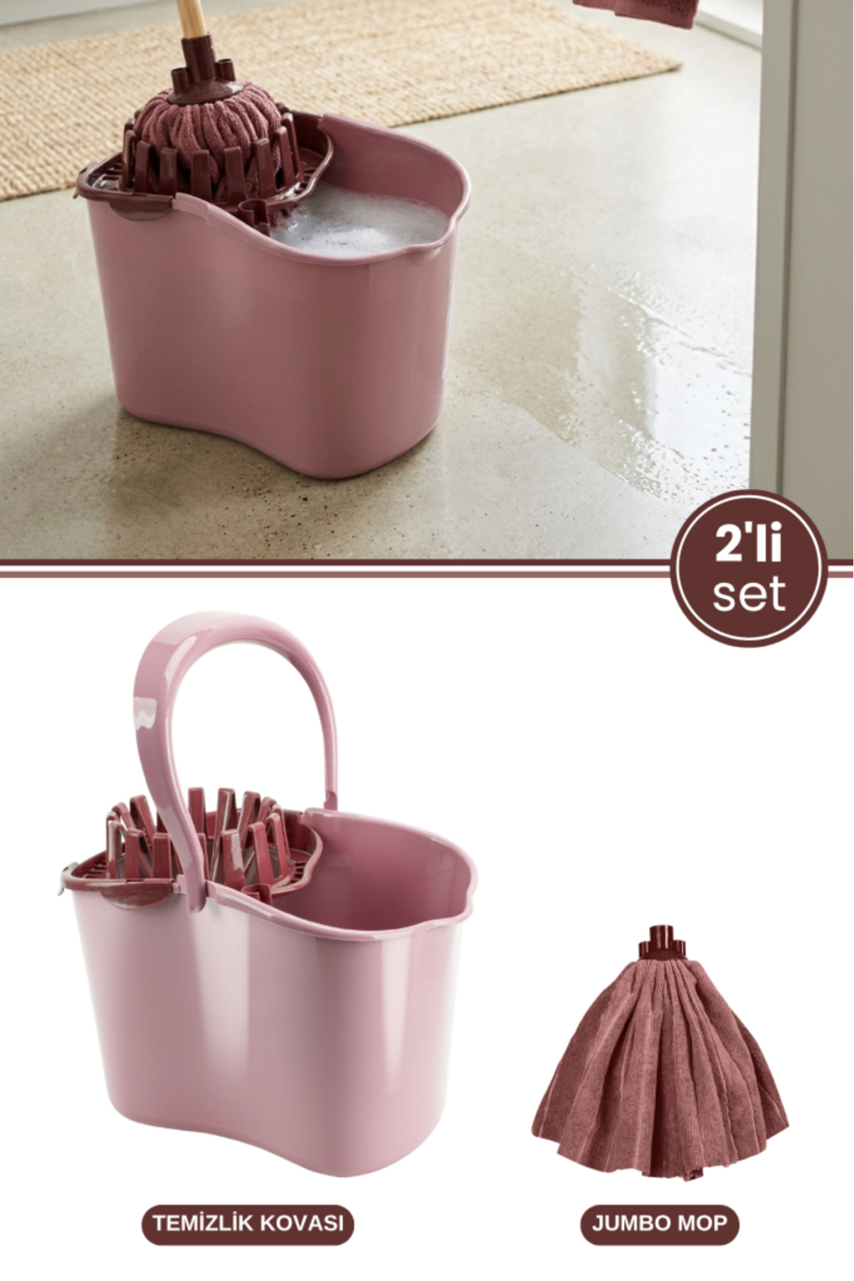 もみ消し　2枚セット Flora Sıkmalı Temizlik Yer Silme Kovası 15 litre + Süper Emici