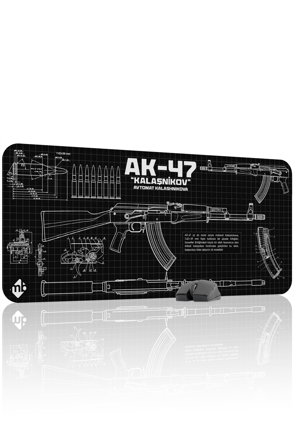 AK 47 Black Kalashnikov CS Stitched Rubber Player Mousepad - 90x40 Gaming Mouse Pad Ak-47