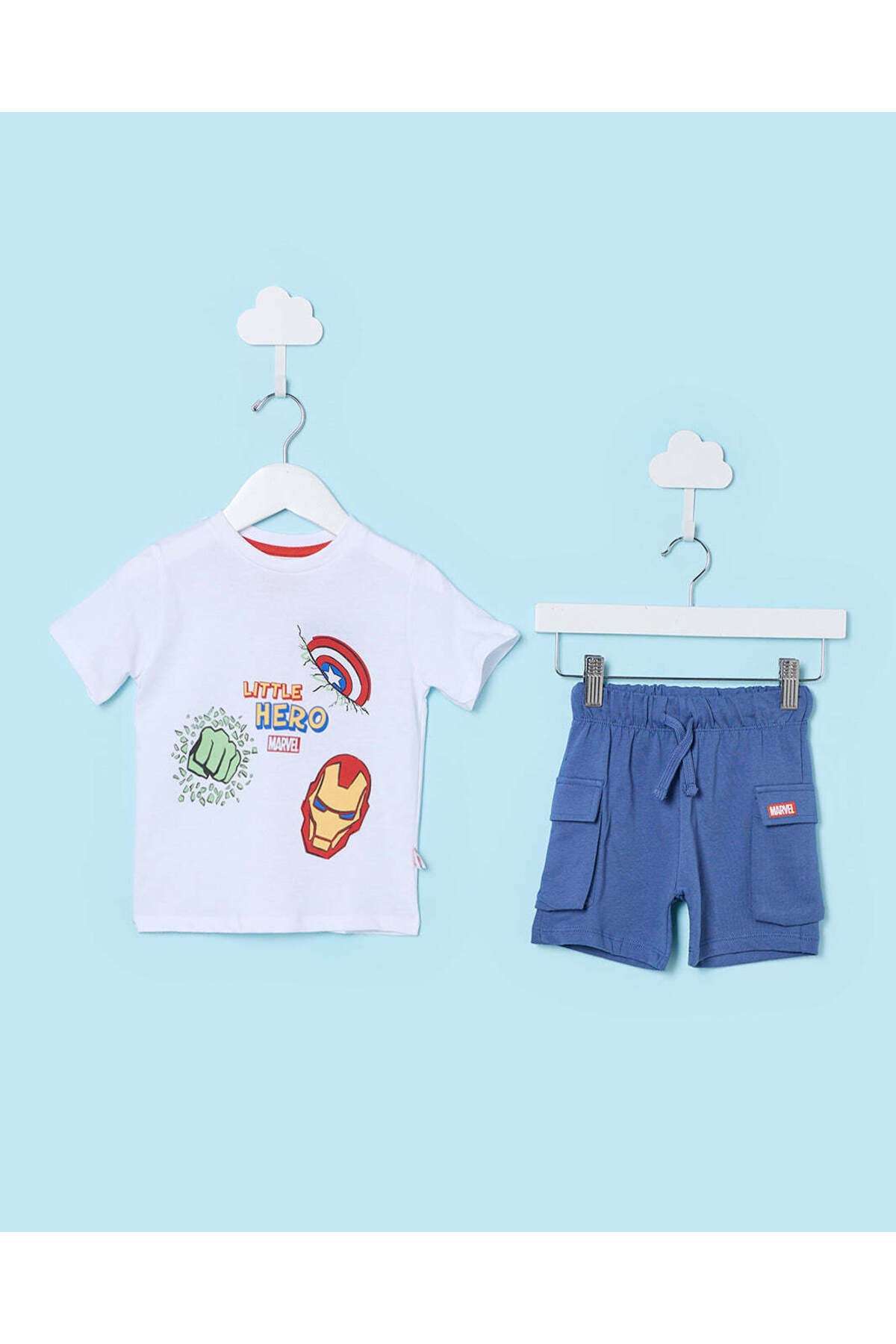 REDTAG Infant Boys White Marvel Captain America T-Shirt & Shorts Set