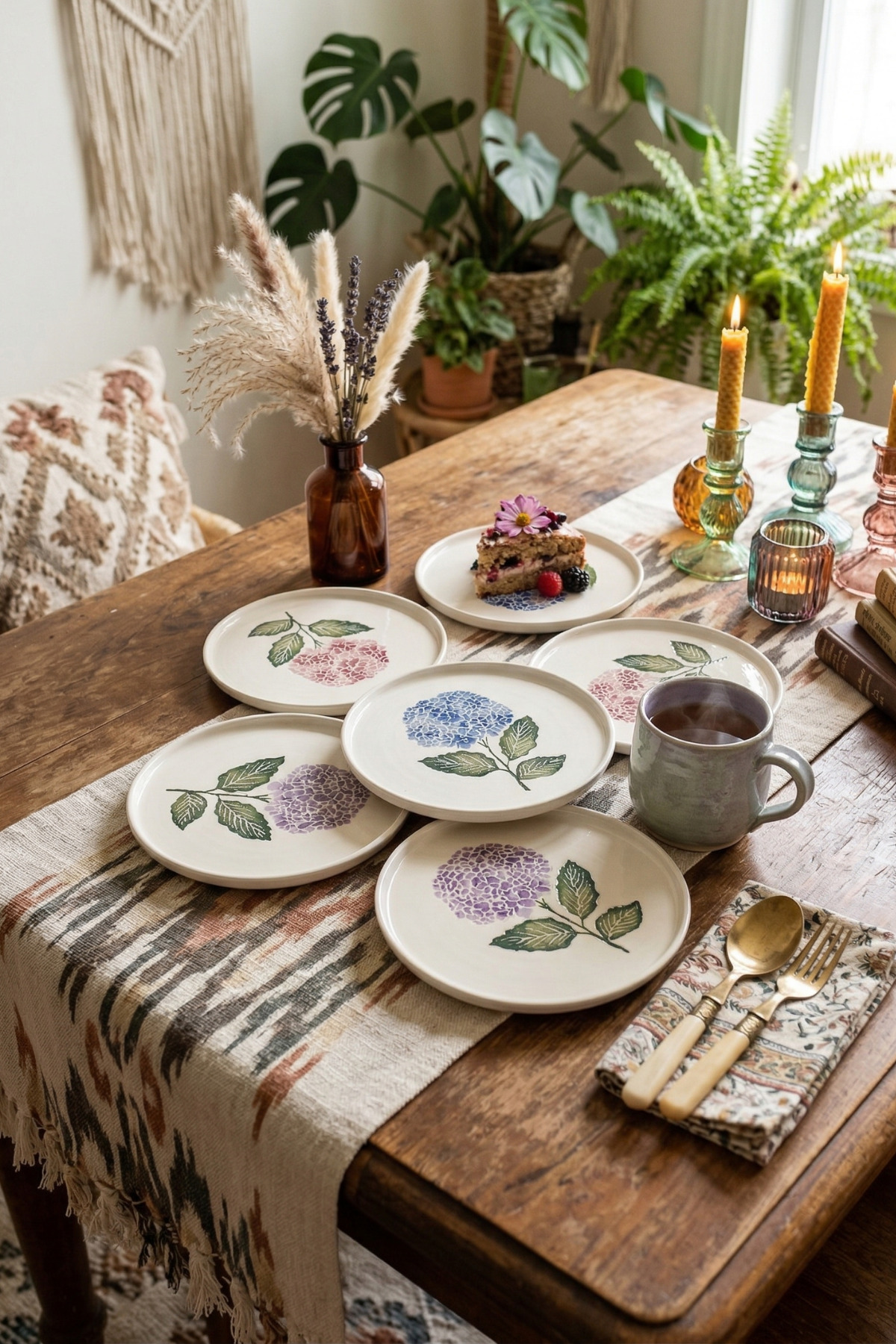 Papart Ortanca Set of 6 Stackable Ceramic Cake Plates - Premium Presentation & Breakfast Set - 20 cm