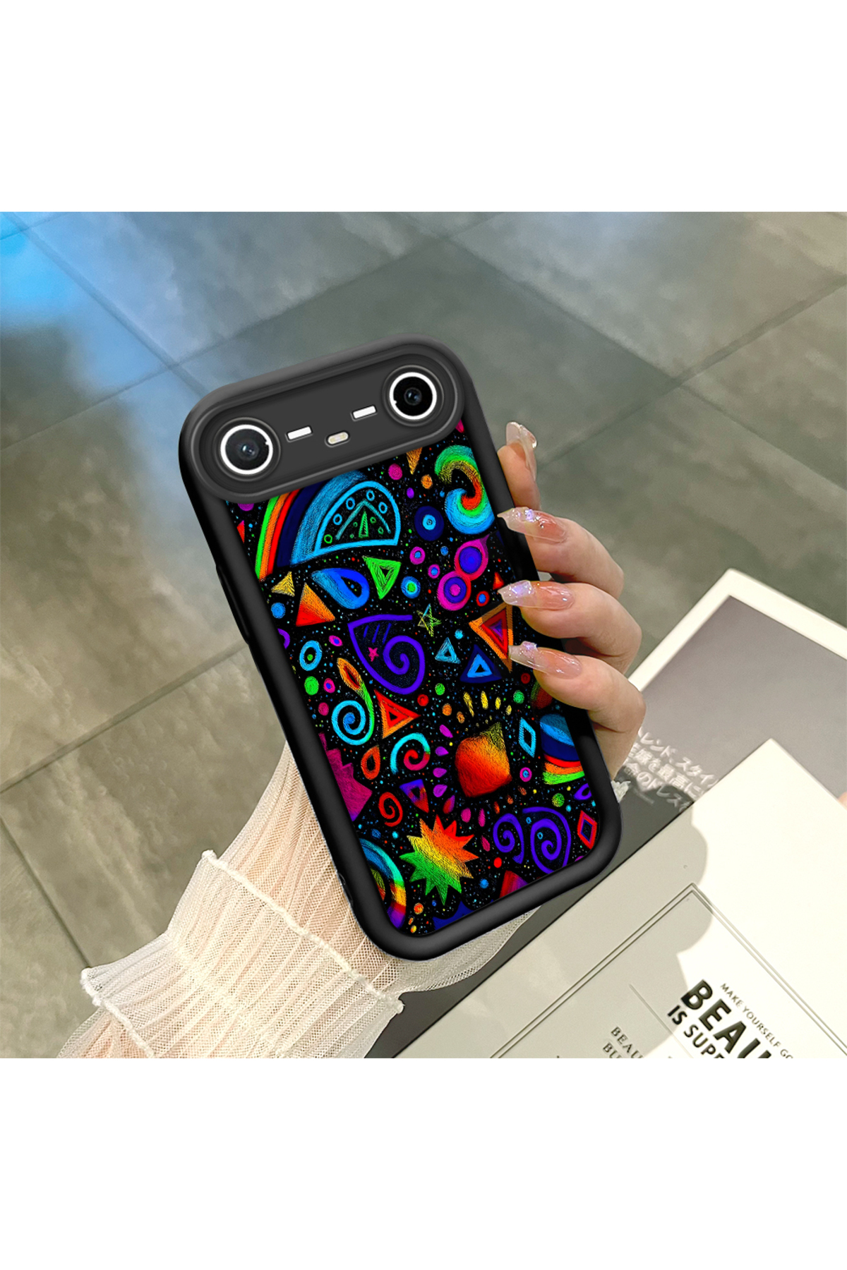 Black Silicone Stylish Print Case with Tecno Spark Slim/Pova Slim Compatible Shockproof Camera Protection