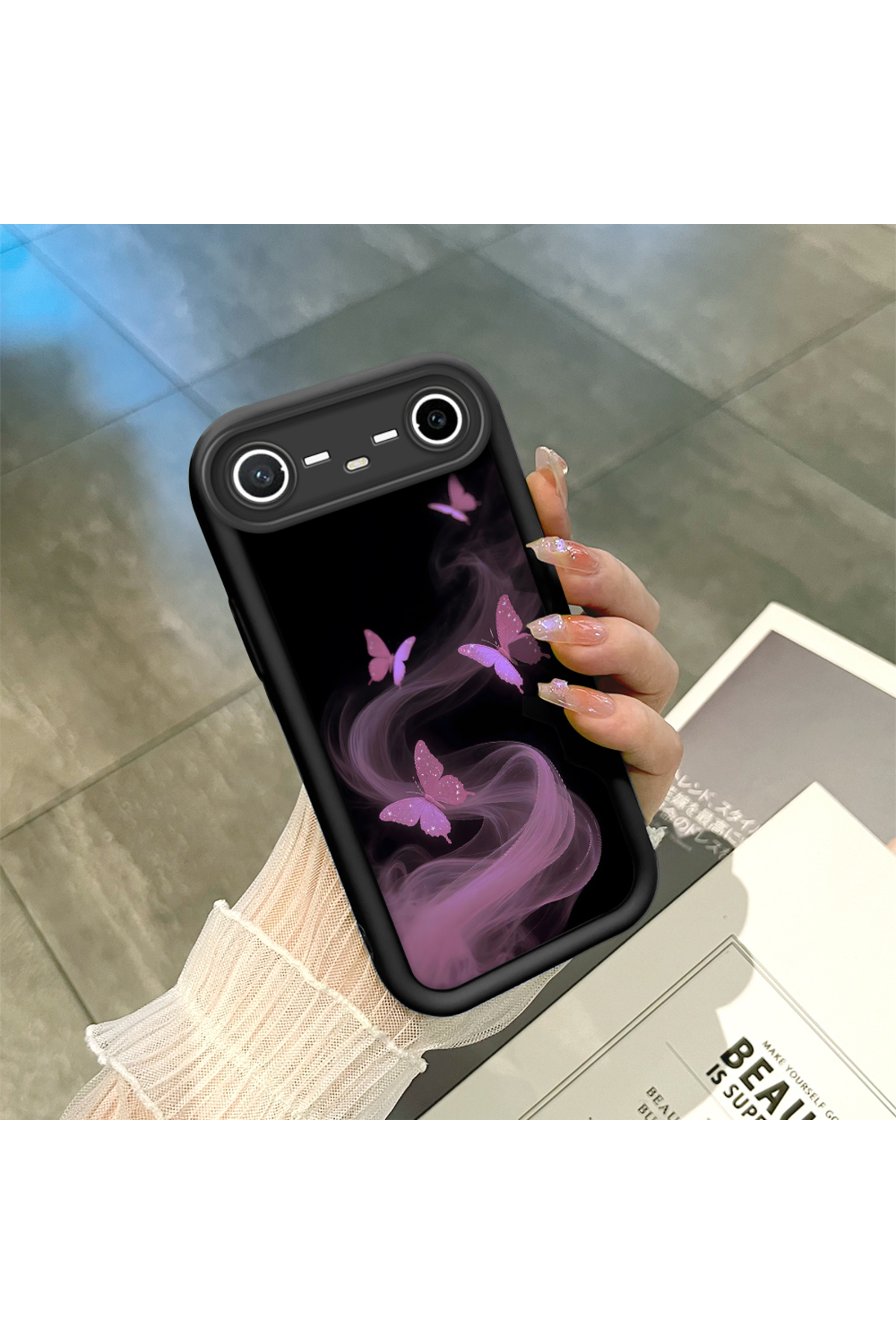 Black Silicone Stylish Print Case with Tecno Spark Slim/Pova Slim Compatible Shockproof Camera Protection