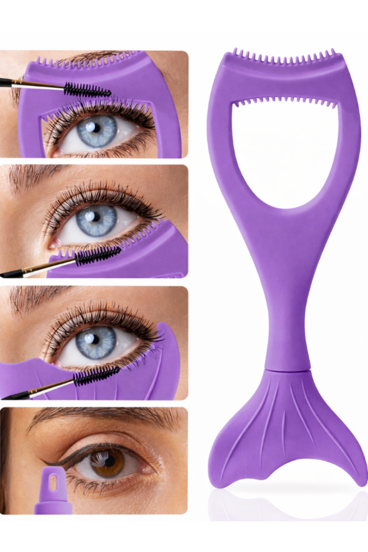 Eyeliner Çekme Aparatı Kirpik Kıvırıcı Kirpik Ayırıcı Şablonu Maskara Rimel Eyeliner Kirpik Tarağı Göz Makyaj Seti — بنفش e.c.a.deniz002