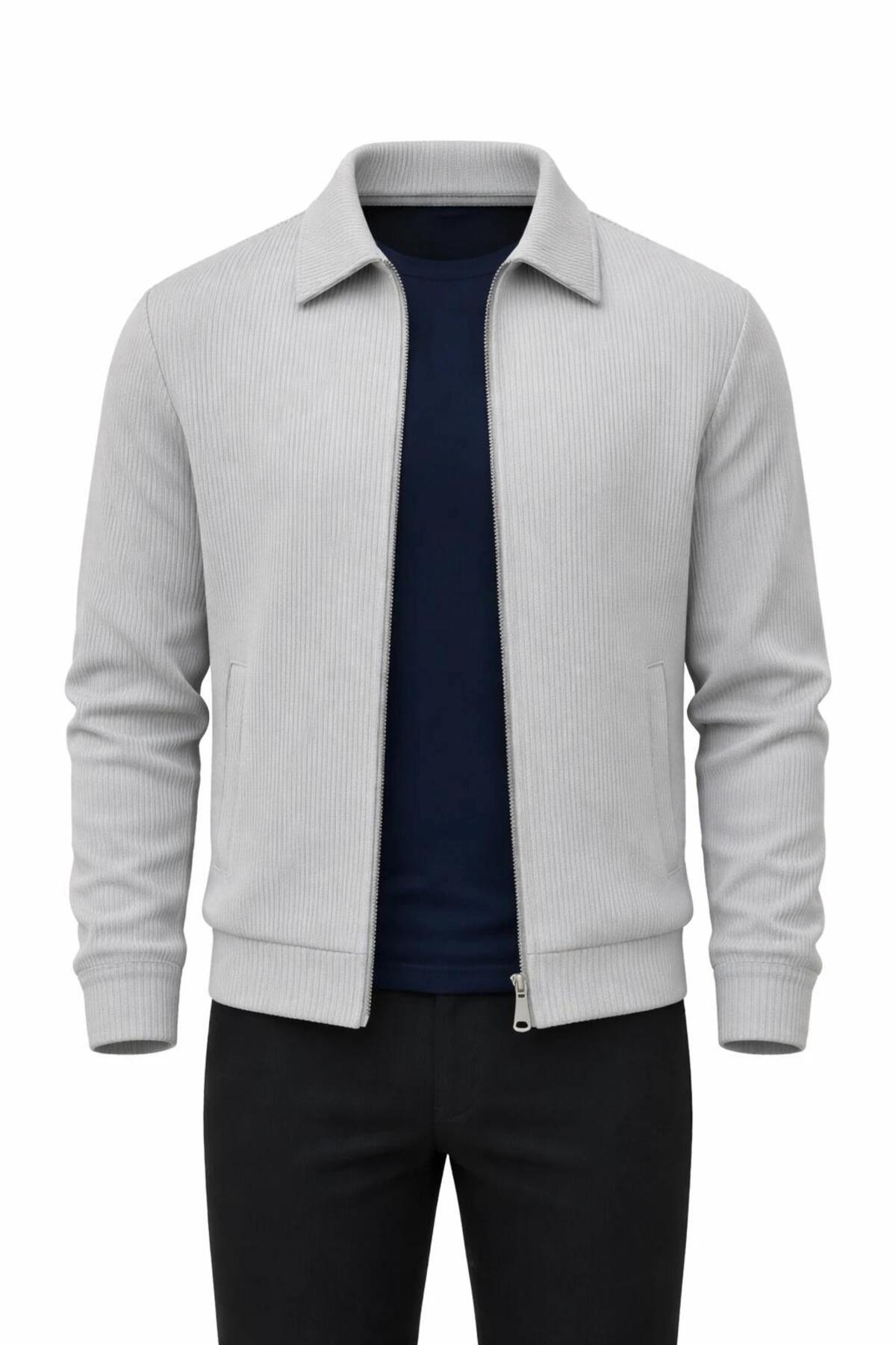 Slim Fit Fitilli Dokulu Erkek Fermuarlı Mont Ceket Günlük 7
