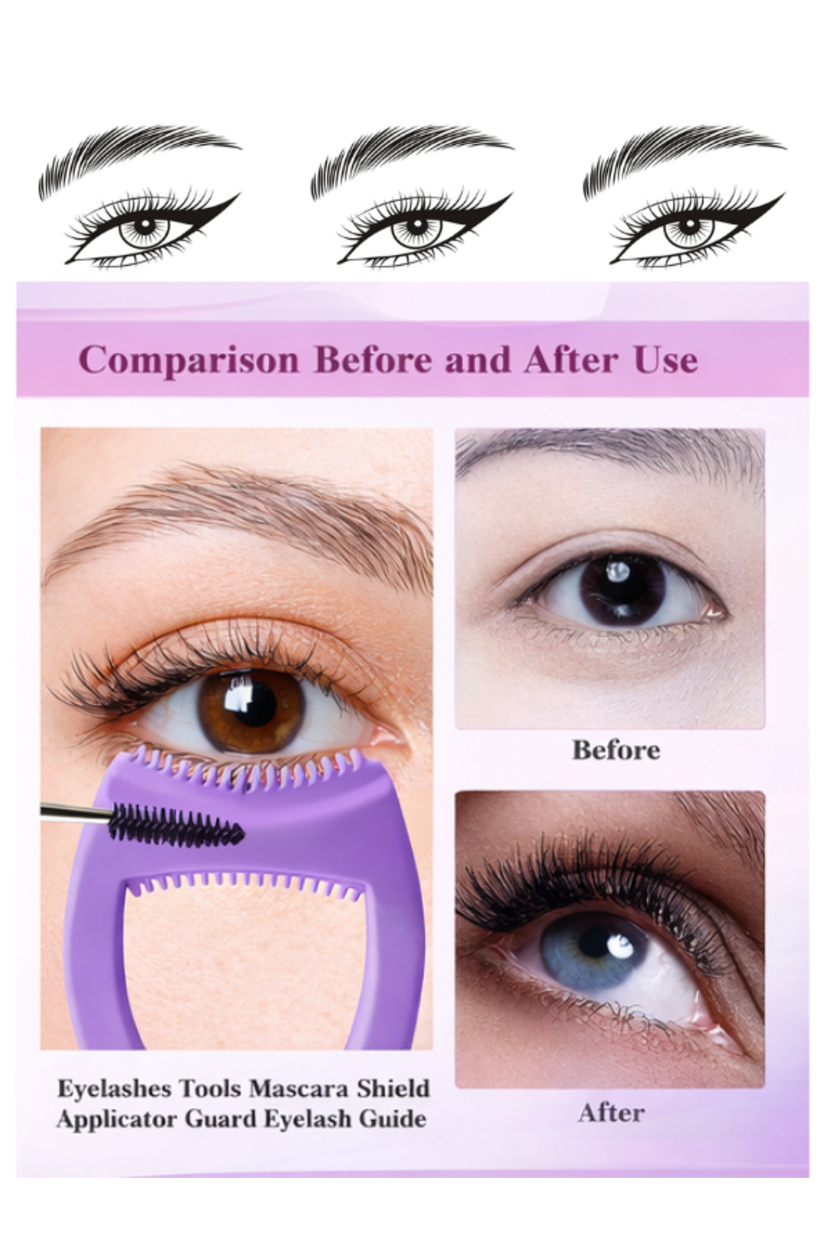 Eyeliner Çekme Aparatı Kirpik Kıvırıcı Kirpik Ayırıcı Şablonu Maskara Rimel Eyeliner Kirpik Tarağı Göz Makyaj Seti — بنفش e.c.a.deniz002 — تصویر 3 از 8